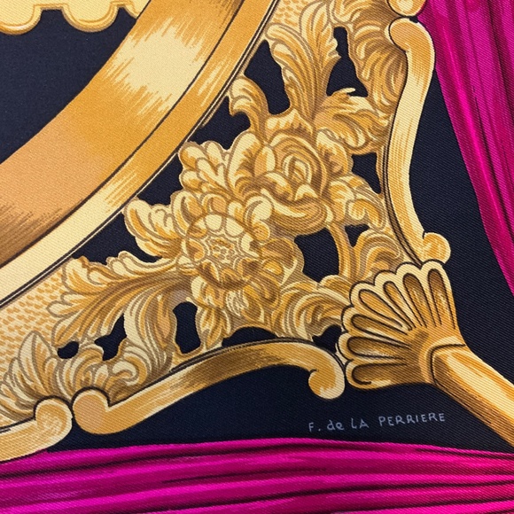 HERMES BLACK / PINK MULTI ETRIERS PRINT SQUARE SILK TWILL SCARF - Picture 3 of 5